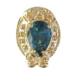 B3694 14K PEAR SHAPE LONDON BLUE TOPAZ BYZANTINE LOOK SLIDE 